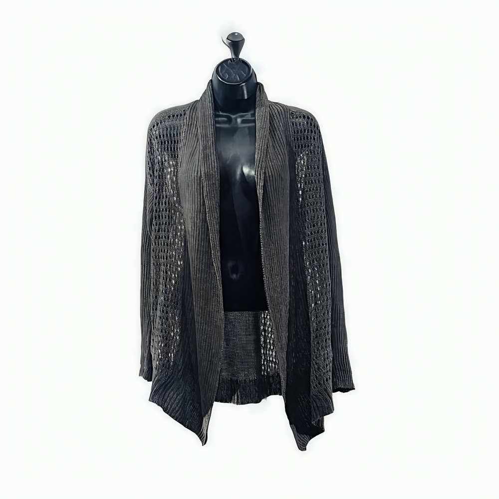 Margaret O'Leary 100% Linen Gray Open Knit Cardigan Sweater
